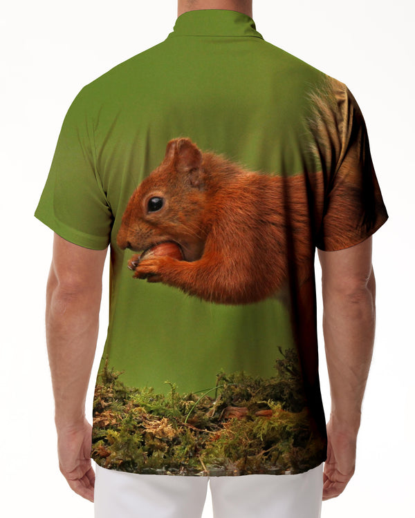
Squirrel eating chestnuts men's printed short-sleeved Hawaiian shirt classic summer beach shirt regular fit
                