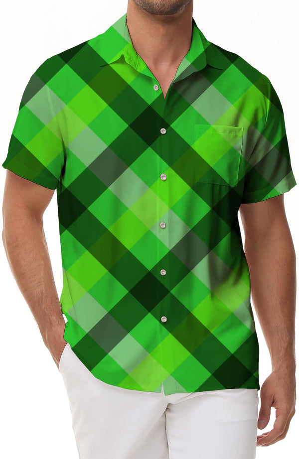 St. Patrick's Day Shirt Mens Button Down Casual Hawaiian Button Lapel Printed Short Sleeve Beach Party Shirt