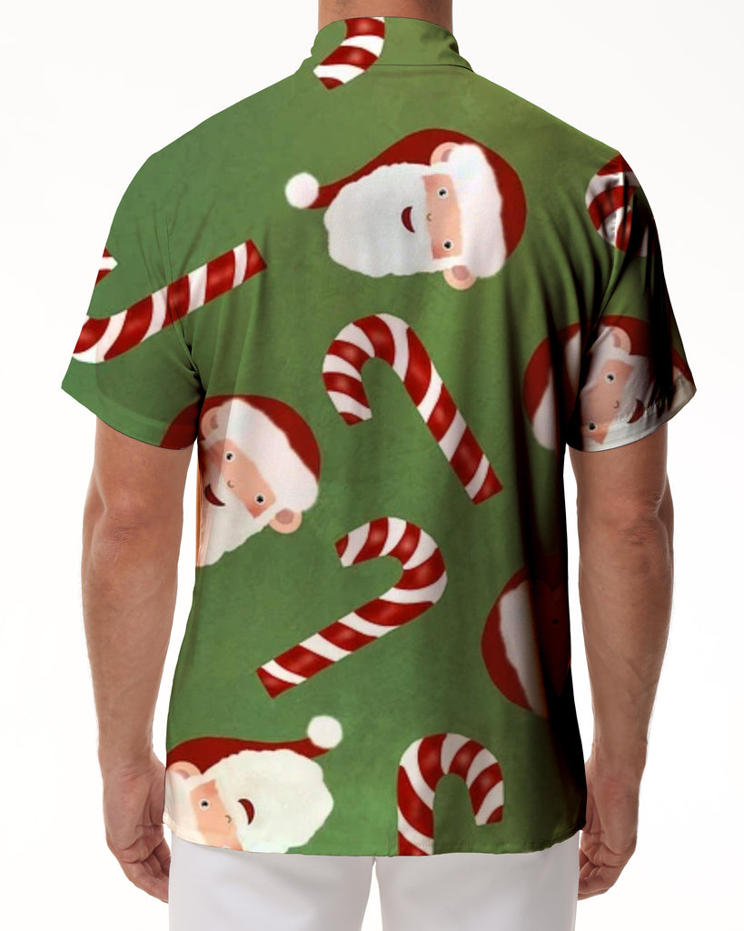 Christmas Party Shirt Retro Fun Hawaiian Button Casual Men's Lapel Pocket Fashion Short Sleeve Shirt