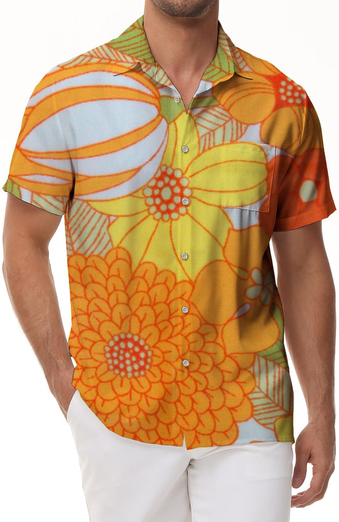 Chamomile floral Hawaiian button lapel 3d digital printing men's casual loose beach short sleeve