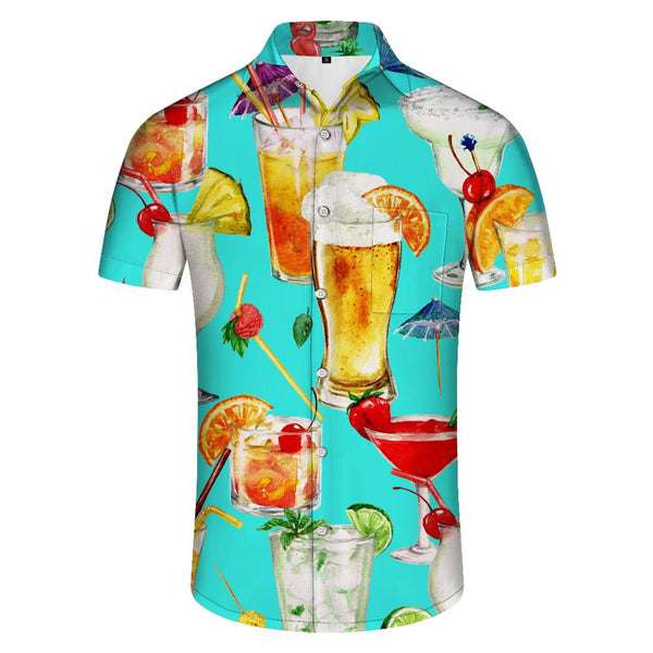 
Tropical summer drinks 3d digital printing casual men's fun cool fashion Hawaiian beach short sleeves
                