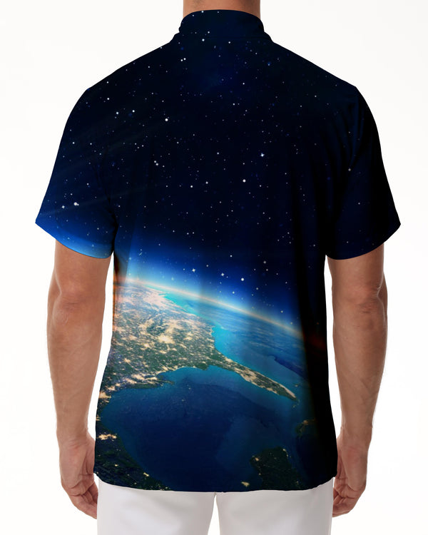 
Galaxy outer space earth men's casual loose short sleeve from the beach casual Hawaiian shirt button short sleeve shirt beach
                