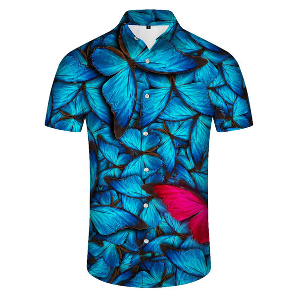 
Fashionable short sleeve butterfly blue men's Hawaiian tops casual wear summer shirts suitable for beach holiday party
                