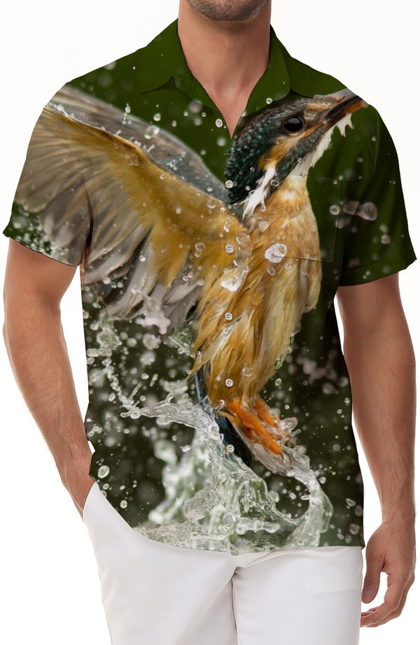 Nature Animal Kingfisher Water Men Four Seasons Hawaii Casual Men Loose Comfortable Fashion Short Sleeve Shirt Tops