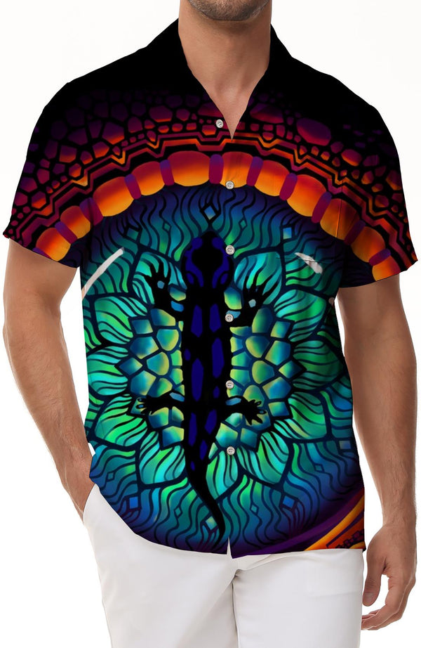Cool heterochromatic colored lizard men's short-sleeved shirt 3D digital printing Hawaiian button short-sleeved shirt beach party