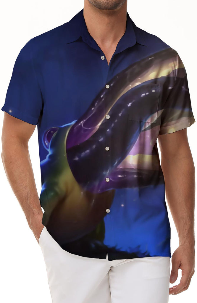 Dark Parasitic Frog Fashion Men's Summer Everyday Fishing Short Sleeve Hawaiian Button Lapel Pocket Shirt Casual Work