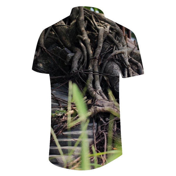 
Tree root print pattern Hawaiian button collar pocket 3D digital print fashion retro style casual loose men's short sleeve top
                