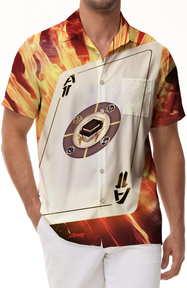 Poker Flame Short Sleeve Shirt Casual Button Top Tropical Rainforest Short Sleeve Shirt Button Lapel Pocket Short Sleeve Shirt Hawaii