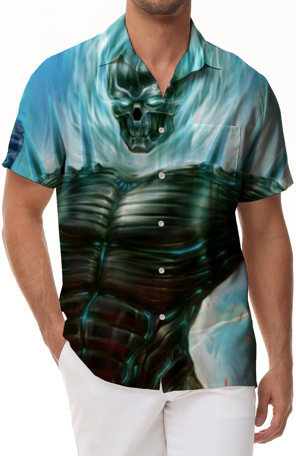 Retro 3D men's summer shirt printed top lavage buttons short -sleeved festive party beach shirt