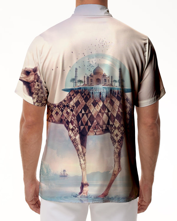 
Camel Print Pattern Men's Daily Travel Casual Short Sleeve Shirt Hawaiian Button Lapel Pockets Abstract
                