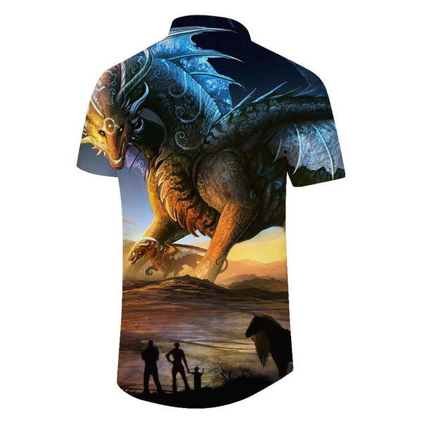 
Sky sunset bronze dragon men's summer short sleeve button casual beach men's Hawaiian shirt short sleeve
                
