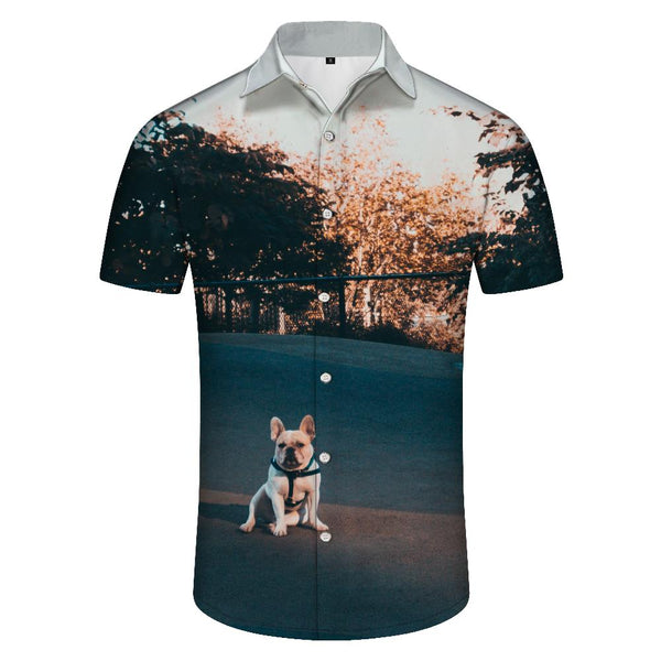 
Cute French Bulldog Men's Short Sleeve Button Summer Beach Hawaiian Shirt
                