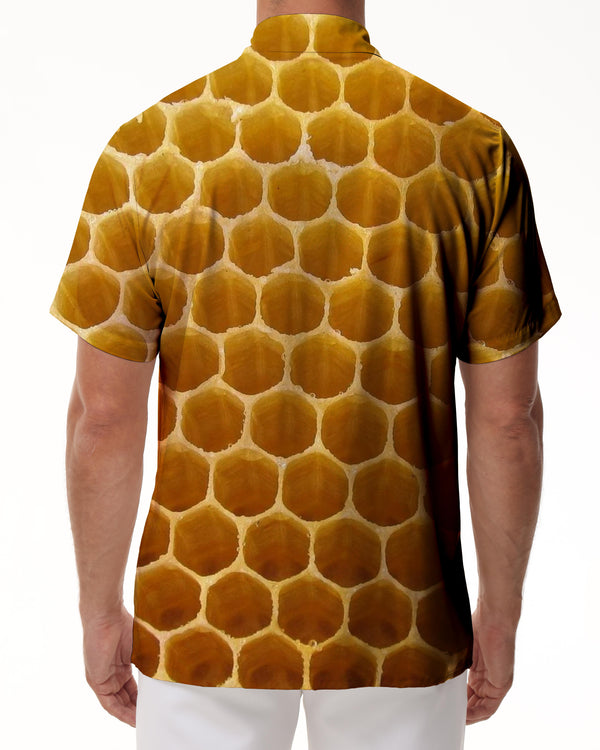 
Honeycomb Gold Personality Daily Men's Hawaiian Button Casual Printed Shirt Short Sleeves
                