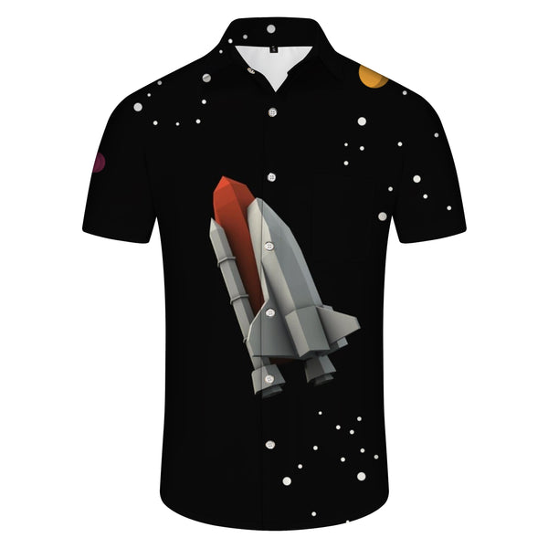 
Black Space Rocket Cuban Classic Hawaiian Check Men's Shirt Breathable Button Shirt Resort Wear
                
