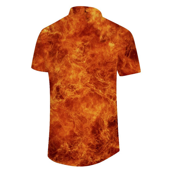 
Burning Orange Flame Men's Loose Short Sleeve Shirt 3D Printed Button-Up Beach Seaside Casual Hawaiian Shirt
                