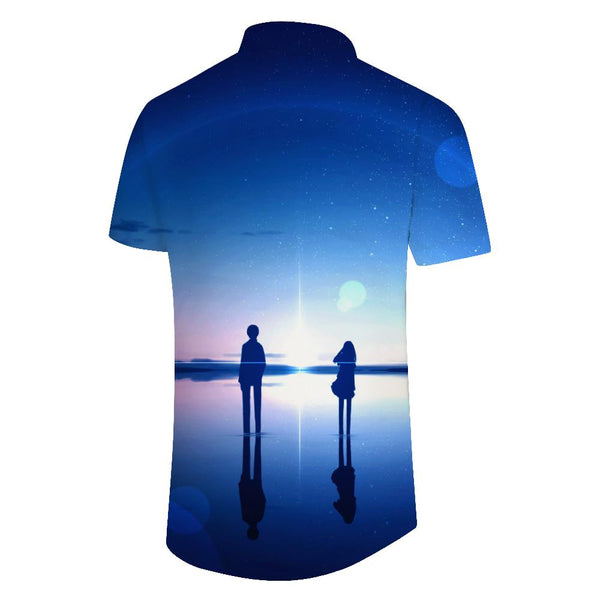 
Seaside Ocean Night Sky Anime Men's Loose Short Sleeve Button Hawaiian Lapel Pocket Digital Print Mixed Color Top
                