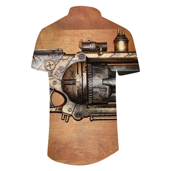 
Machine Gun Men's Short Sleeve Shirt Casual Button Summer Beach Shirt Classic Regular Shirt
                