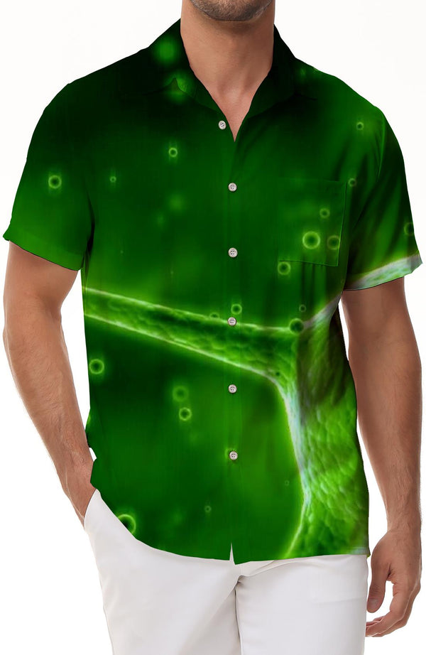 Green leaf bacteria loose button shirt Hawaiian men's shirt short-sleeved printed clothes cool in summer