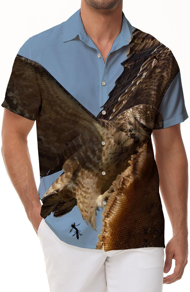 Owl in the sky snowflakes men's Cuban shirt short sleeve button down Hawaiian shirt summer casual beach shirt fashion