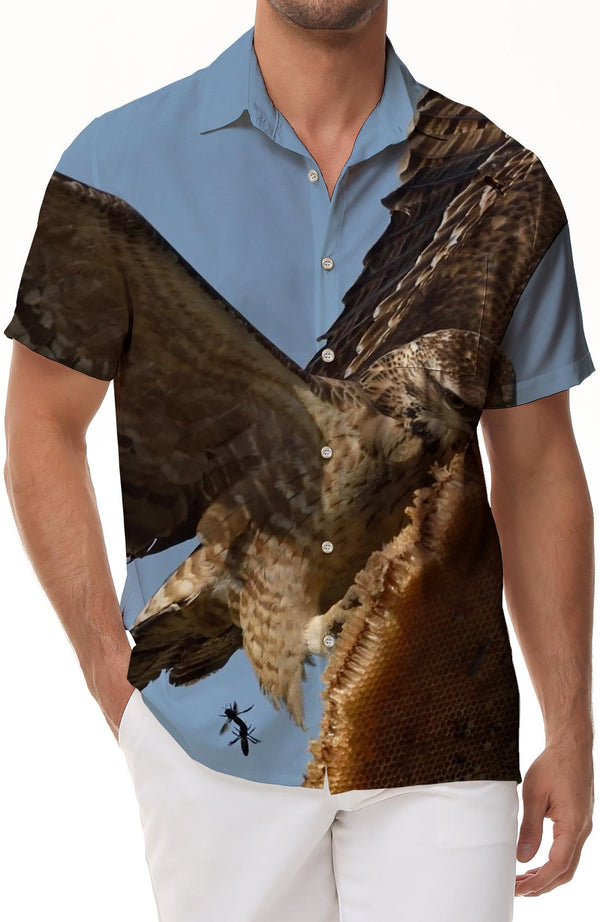 Owl in the sky snowflakes men's Cuban shirt short sleeve button down Hawaiian shirt summer casual beach shirt fashion