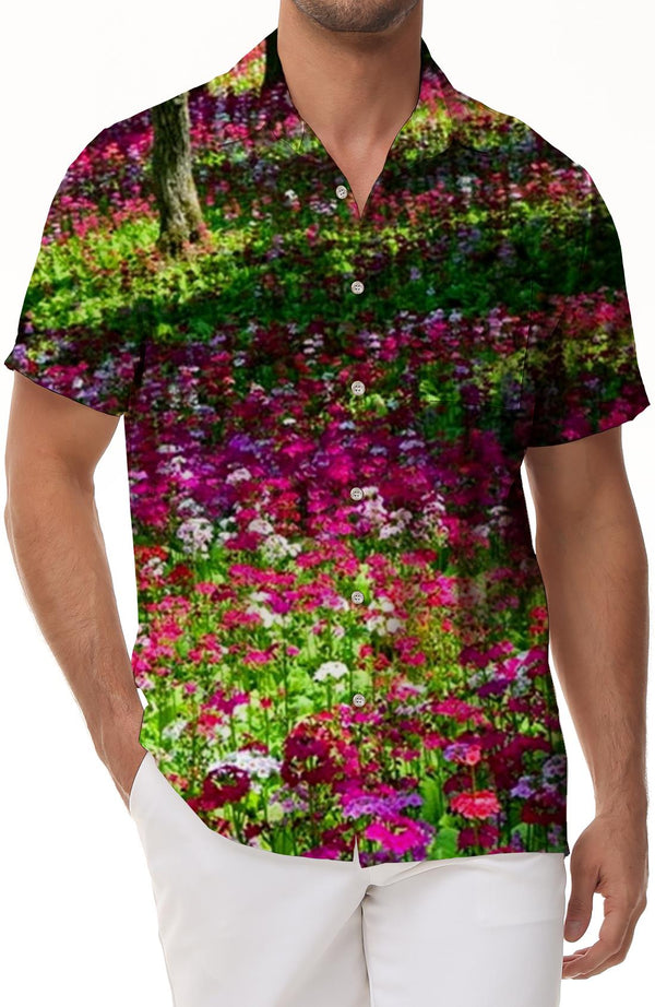 Wild Flower Pattern Print Tropical Hawaiian Lapel Shirt Simple Street Fashion Men's Stylish Casual Short Sleeve Shirt