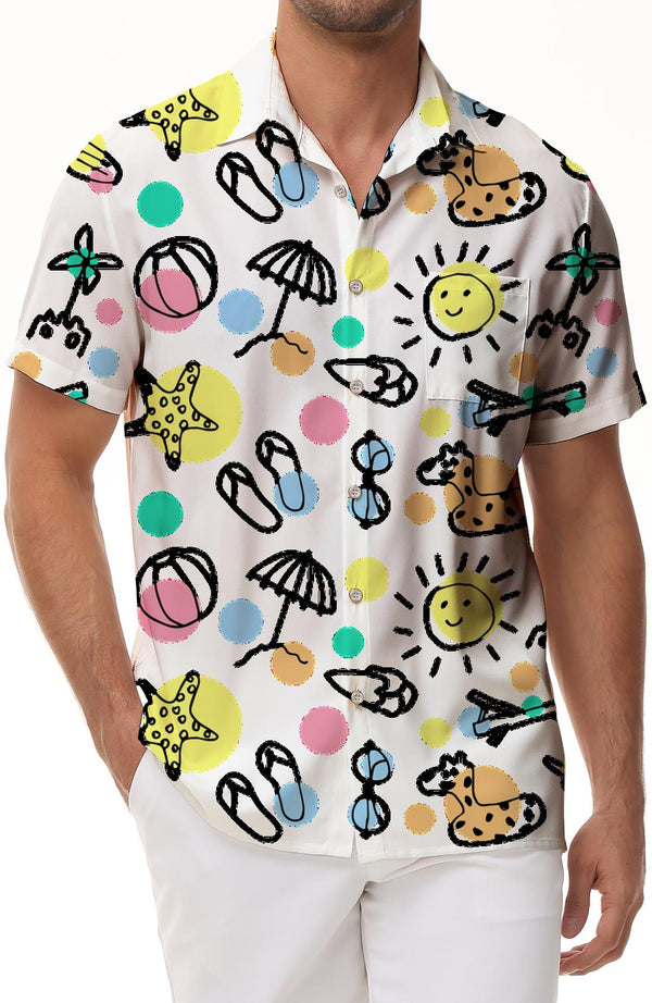 Summer vacation seaside fun Hawaiian button-down lapel cartoon pattern men's shirt