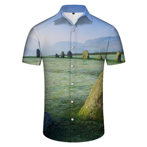 
Wilderness fun ghost stone men's fashion casual short-sleeved shirt summer beach seaside ocean clothing essential
                