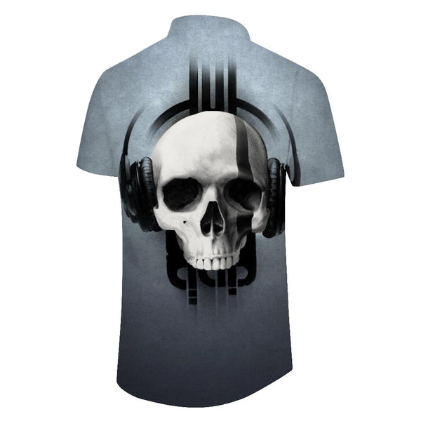 
Black and white skull music men's fashion casual short-sleeved shirt summer essential items
                