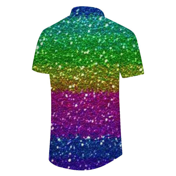 
Men's Classic Short Sleeve Printed Regular Fit Button Down Shirt with Rainbow Glitter Background
                