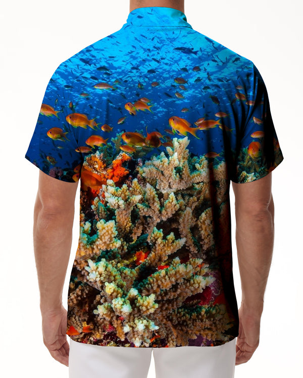 
Ocean Fish Coral Reef Men's Hawaiian Shirt Short Sleeve Button-Up Tropical Vacation Beach Shirt Tops
                