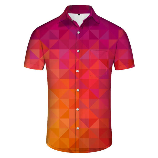
Geometric Men's Short Sleeve Casual Summer Lapel Loose Beach Print Button Hawaiian Shirt
                