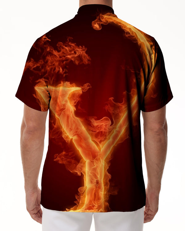 
Y English letter Hawaiian button lapel pocket short-sleeved shirt men's casual loose regular short-sleeved shirt daily clothing
                