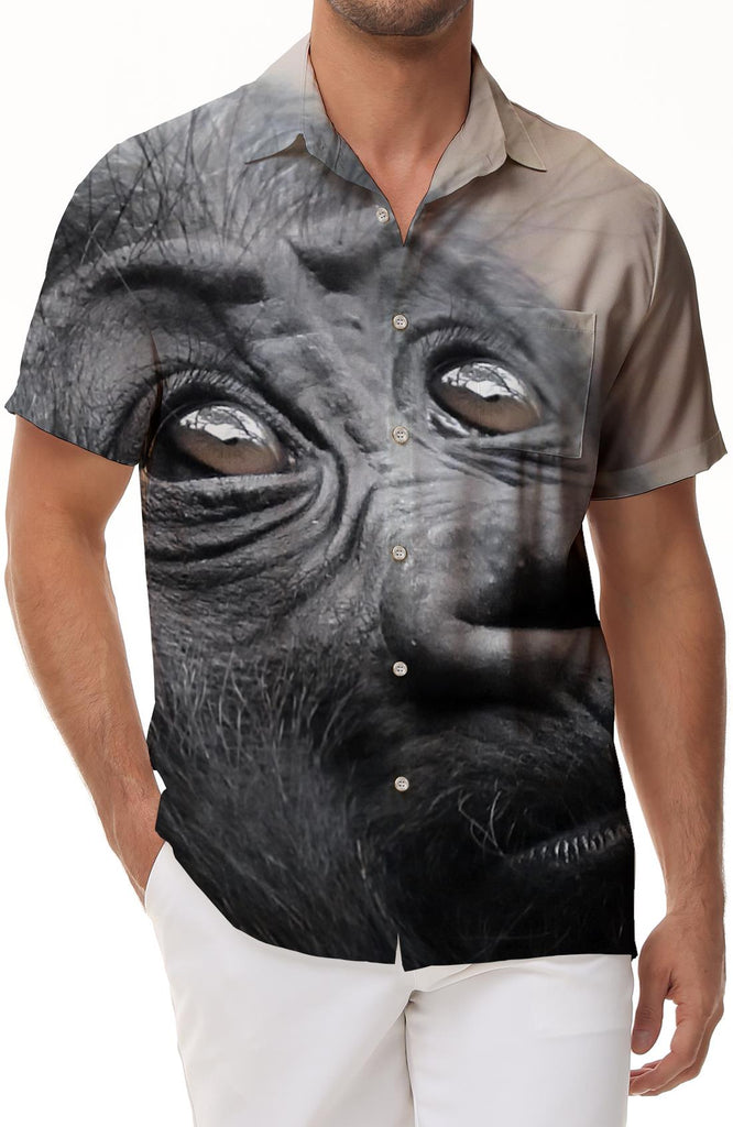 King of the Forest Hawaiian Lapel Button Animal Orangutan Tropical Men's Beach Short Sleeve Shirt Polyester Men Travel Pocket Ocean
