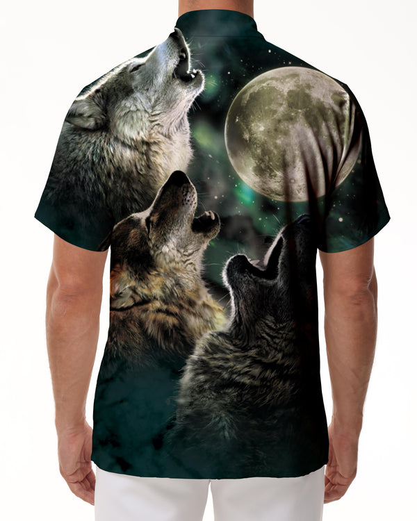 
Pack of wolves mysterious tropical Hawaiian lapel button collar loose casual short-sleeved beach wear shirt print pattern
                