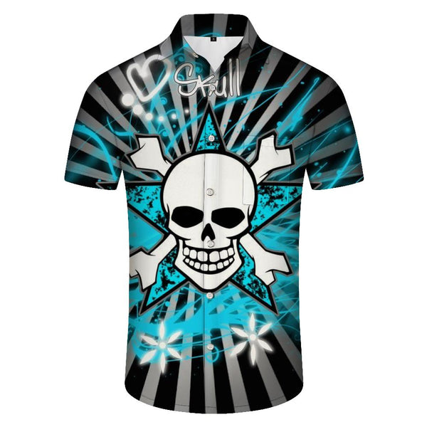 
Death sign men's casual shirt gothic short sleeve shirt fashion vintage grim reaper skull button down shirt summer lapel street beach shirt streetwear
                
