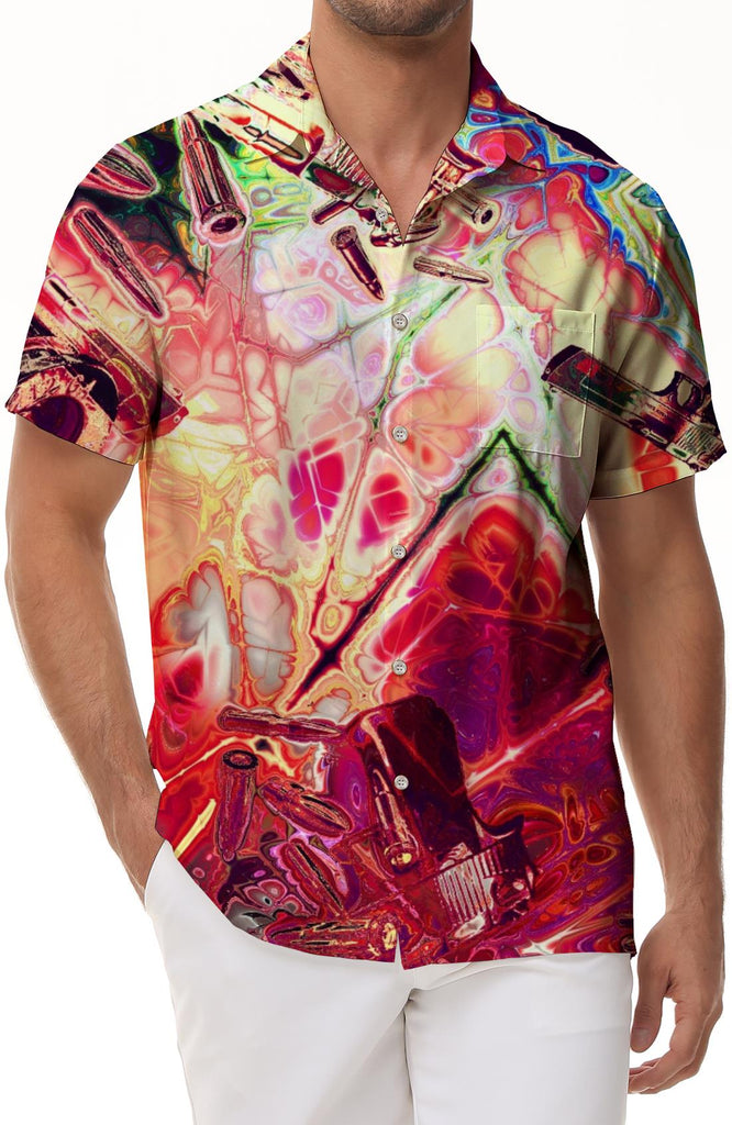 Abstract art colorful bullet digital print rap men casual fashion style tropical hawaiian short sleeve shirt four seasons