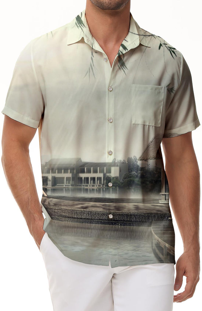 Jiangnan Retro Men's Short Sleeve Shirt Chinese Style Men's Tops Loose Casual Short Sleeve