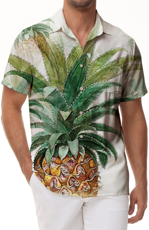 Tropical pineapple print pattern shirt retro style men's fashion spring and summer casual short sleeve lapel print shirt tops