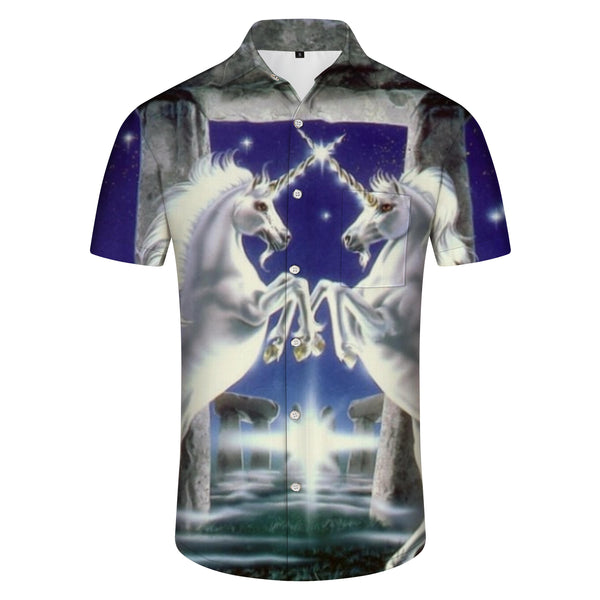 
White Hawaiian shirt men's short sleeve beach shirt cool Pegasus animal suitable for summer beach casual loose
                