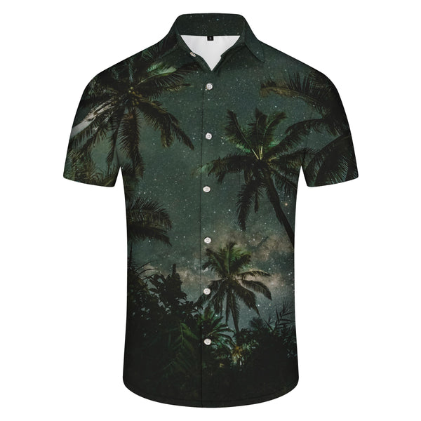 
Starry sky coconut tree print landscape pattern men's shirt short sleeve casual Hawaiian tropical button lapel men's short sleeve shirt holiday beach shirt
                