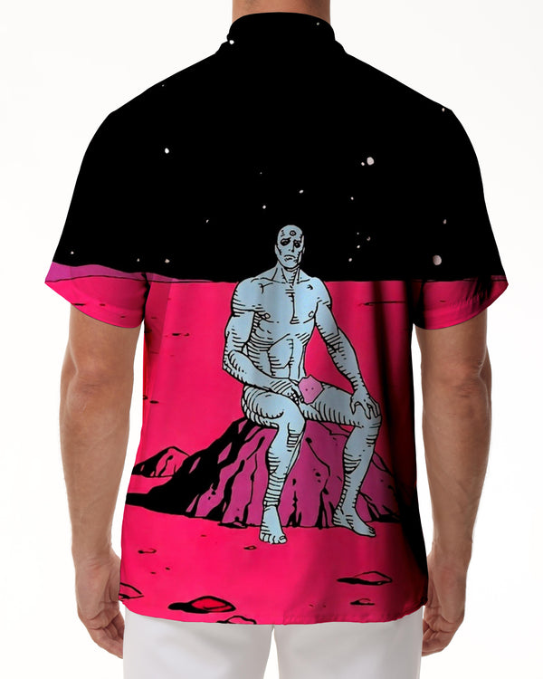 
Watchmen Dr. Manhattan print pattern Hawaiian tropical four seasons men's casual loose short-sleeved shirt trend
                