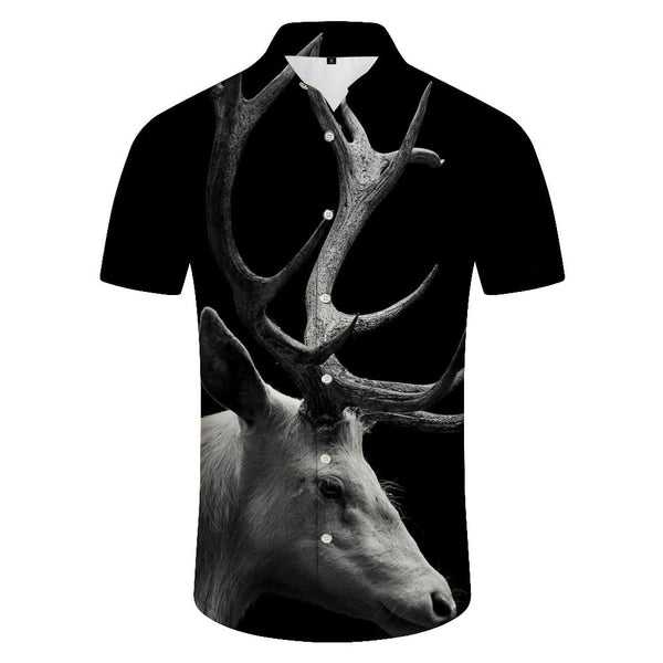 
Black Deer Antlers Animal Casual Short Sleeve Streetwear Hawaiian Beach Shirt Men 3D Printed Shirt Mens Tops
                