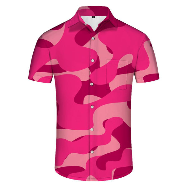 
Pink Mens Camouflage Hawaiian Fashion Short Sleeve Button Summer Beach Casual Hawaiian Shirt
                