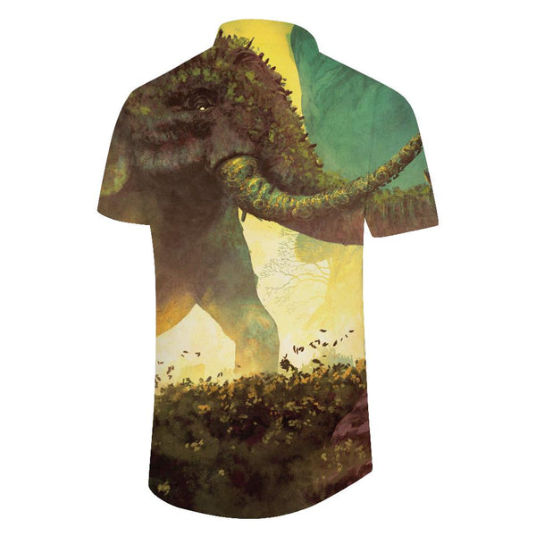 
Ancient mythical beast giant elephant tropical short-sleeved button-down men's beach shirt digital printing Hawaii new fashion short-sleeved shirt
                