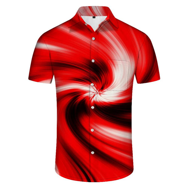 
Red gradient geometric trendy fashion casual shirt men's loose Hawaiian four seasons summer short-sleeved shirt tops
                