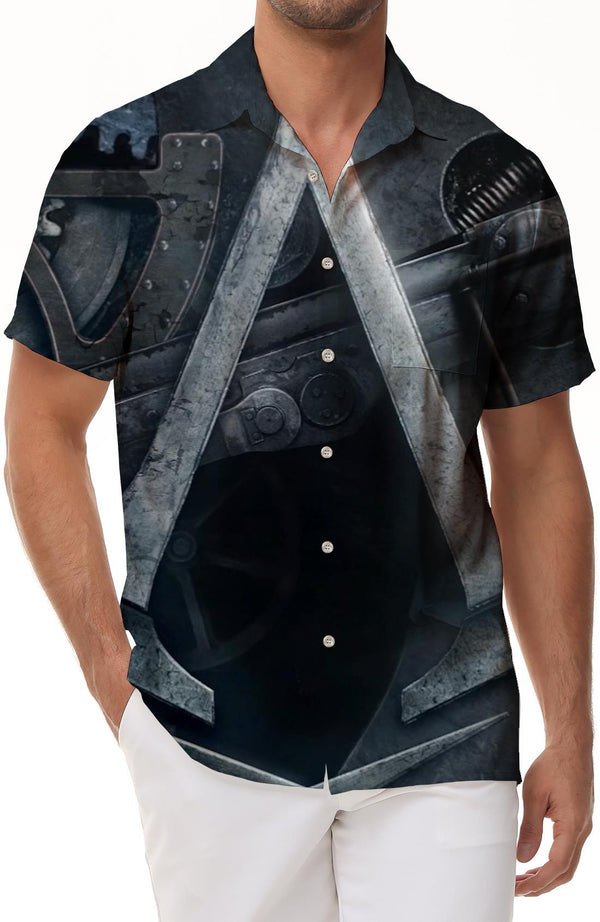 Button Collar Men's Shirt Fashion Print Short Sleeve Rainforest Hawaiian Casual Lapel Top