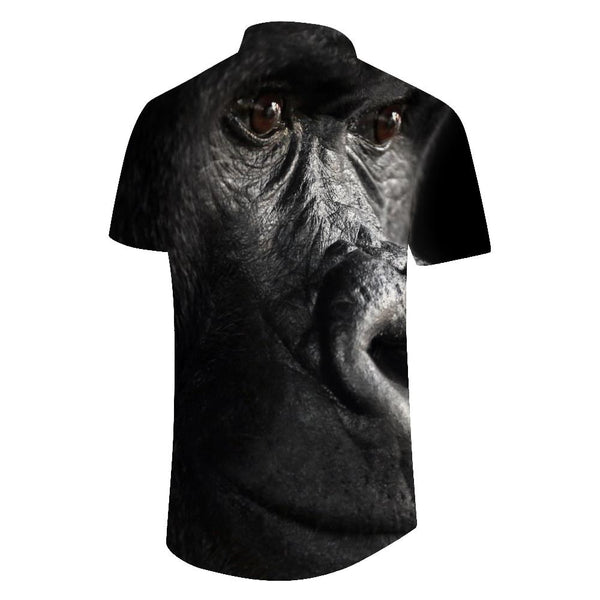 
Upright walking animal orangutan tropical men travel galaxy Hawaiian button lapel pocket ocean beach short sleeve shirt polyester
                