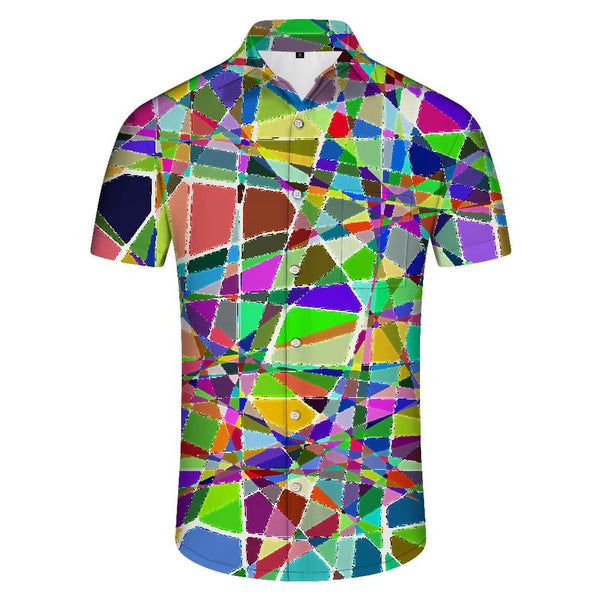 
Colorful geometric cool personalized hip-hop men's loose casual daily short-sleeved tropical Hawaiian lapel button-down shirt
                