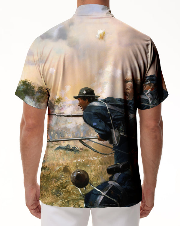 
WWII War Art Oil Painting Print Short Sleeve Shirt Fashion Retro Print Summer Casual Button Beach Shirt Top Clothing
                