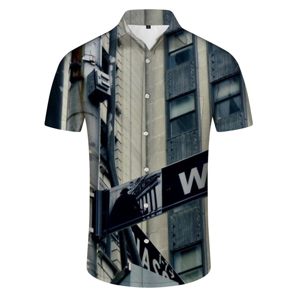 
European building scenery button-down shirt for men summer loose short-sleeved top suitable for indoor vacation travel seaside
                